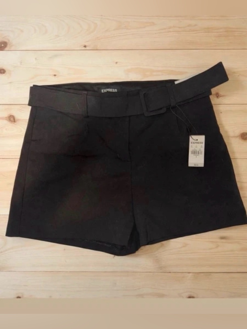 Express Black High-Rise Belted Bermuda Shorts